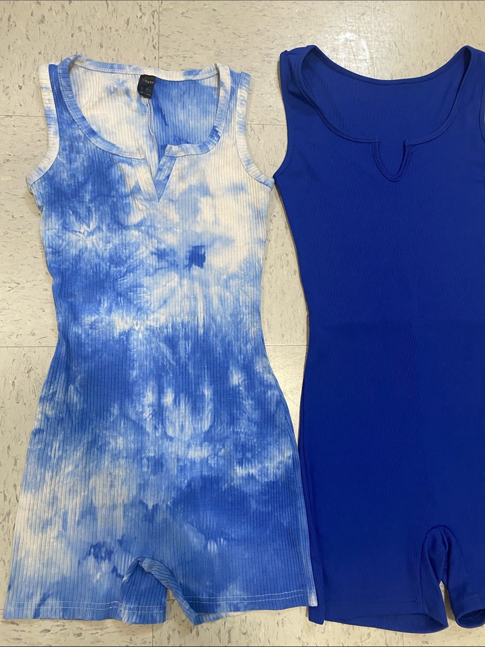 SHEIN women Royal & Tie-Dye Blue short Romper Set ribbed Xsmall xs bundle - Picture 2 of 8